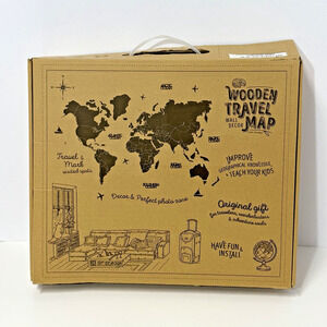 ENJOY THE WOOD 3D Wood World Map Wall Art Made In Ukraine Dark Walnut Med 39x24